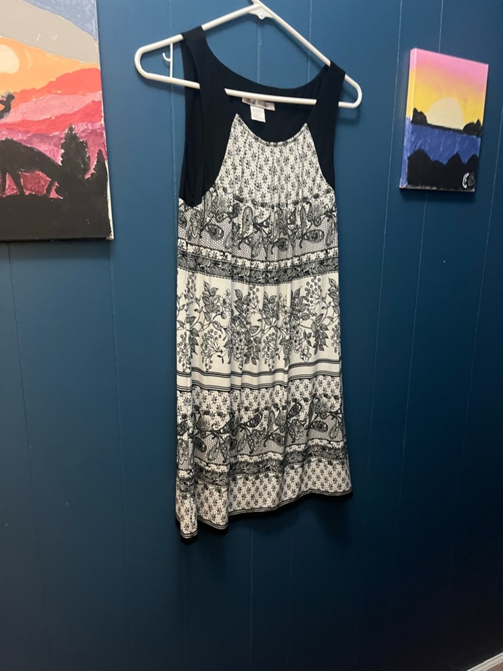 Linea Donatella Black & White Floral Tank Dress